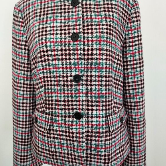 Talbots Houndstooth Plaid Wool Blend Collarless Blazer Size 12 - Picture 2 of 8